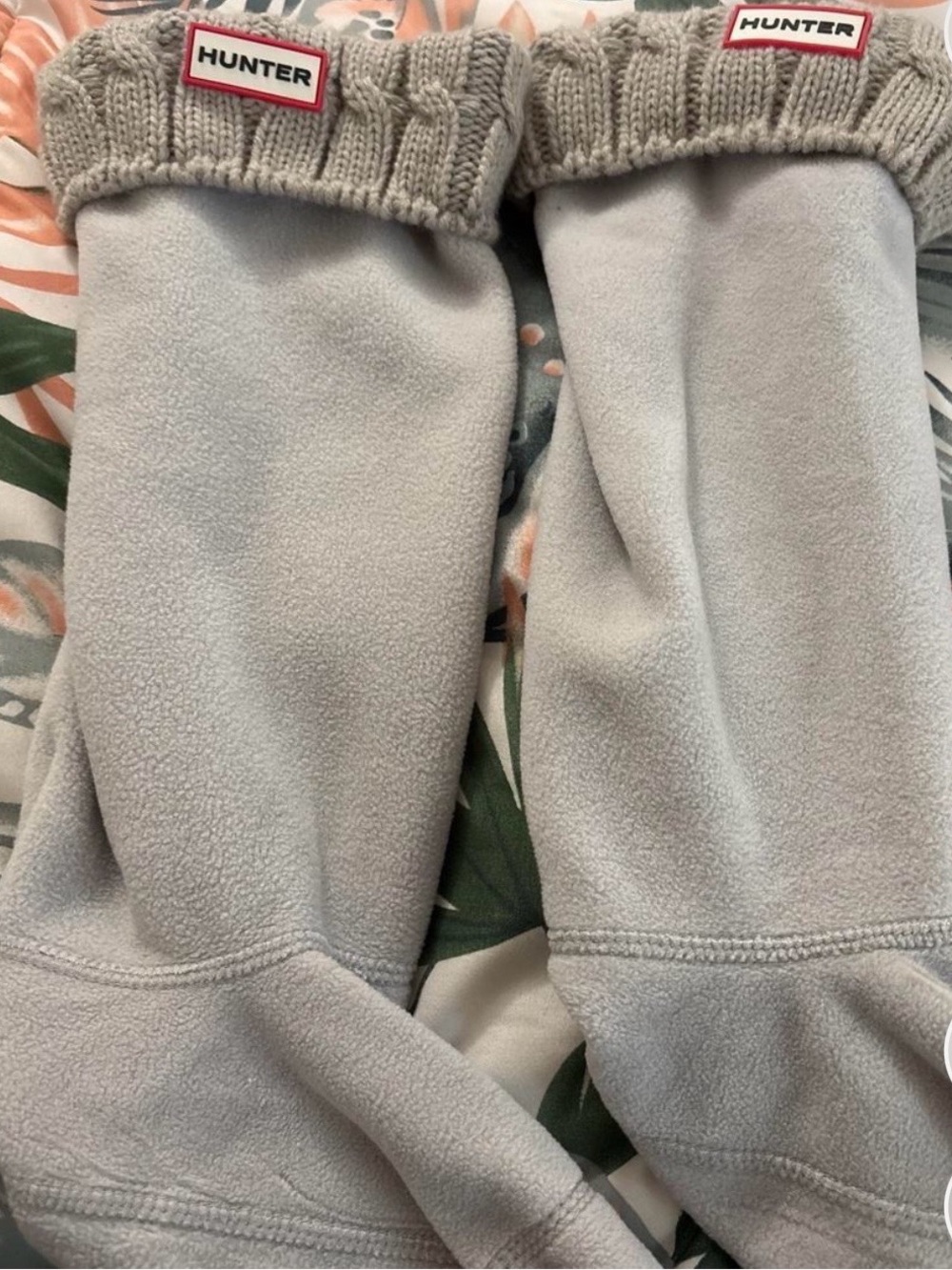 Hunter womenβs Light Gray Fleece boot socks with Knit Cuff